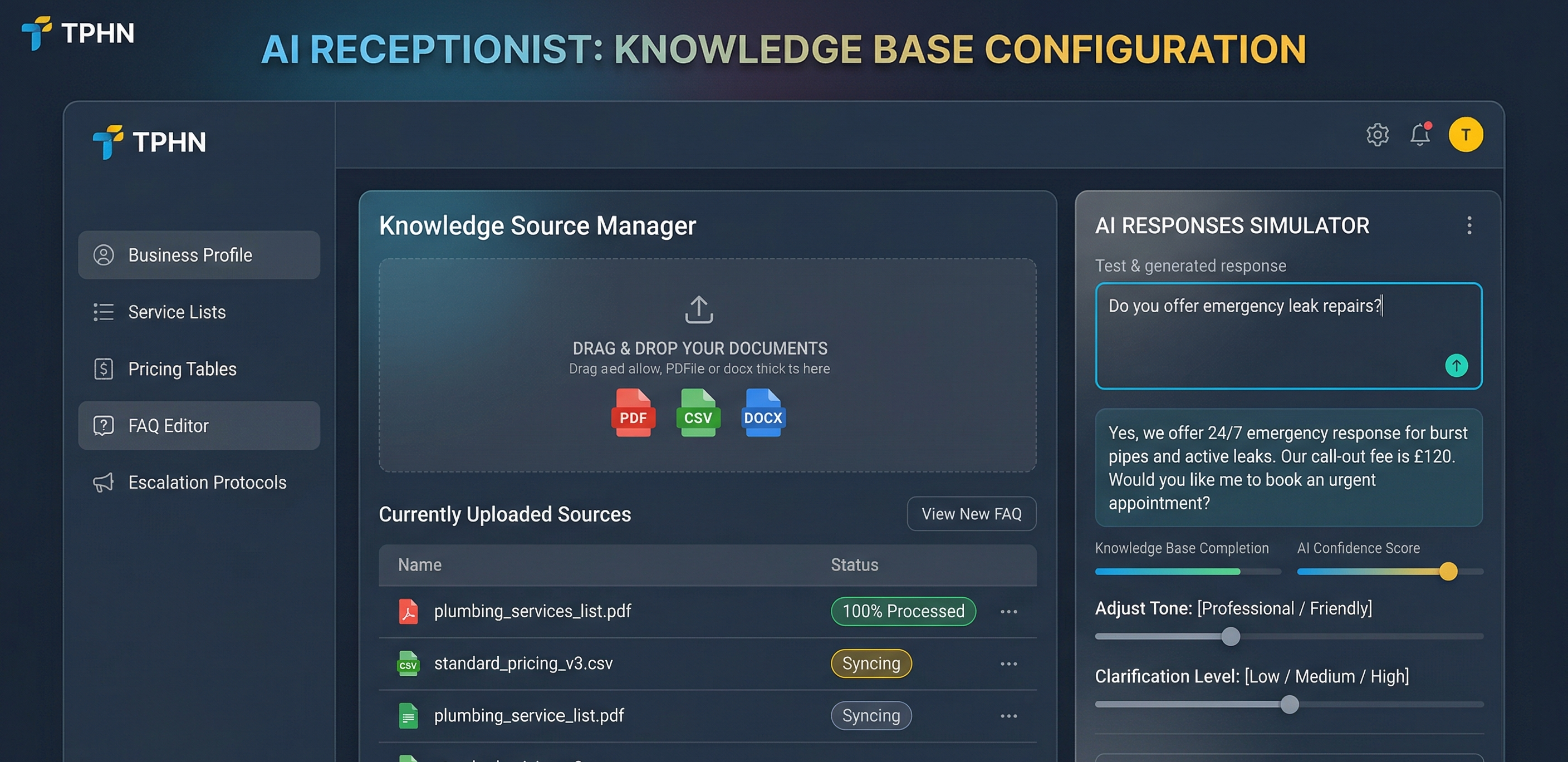 AI Receptionist Dashboard Preview